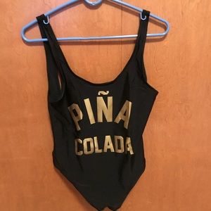 Shein Piña Colada Black One Piece Bathing Suit